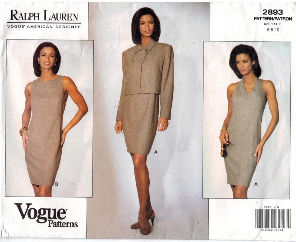 Vogue Pattern 2893 Ralph Lauren Dresses and Jacket Halter and sleeveless  Sewing  Pattern Heaven