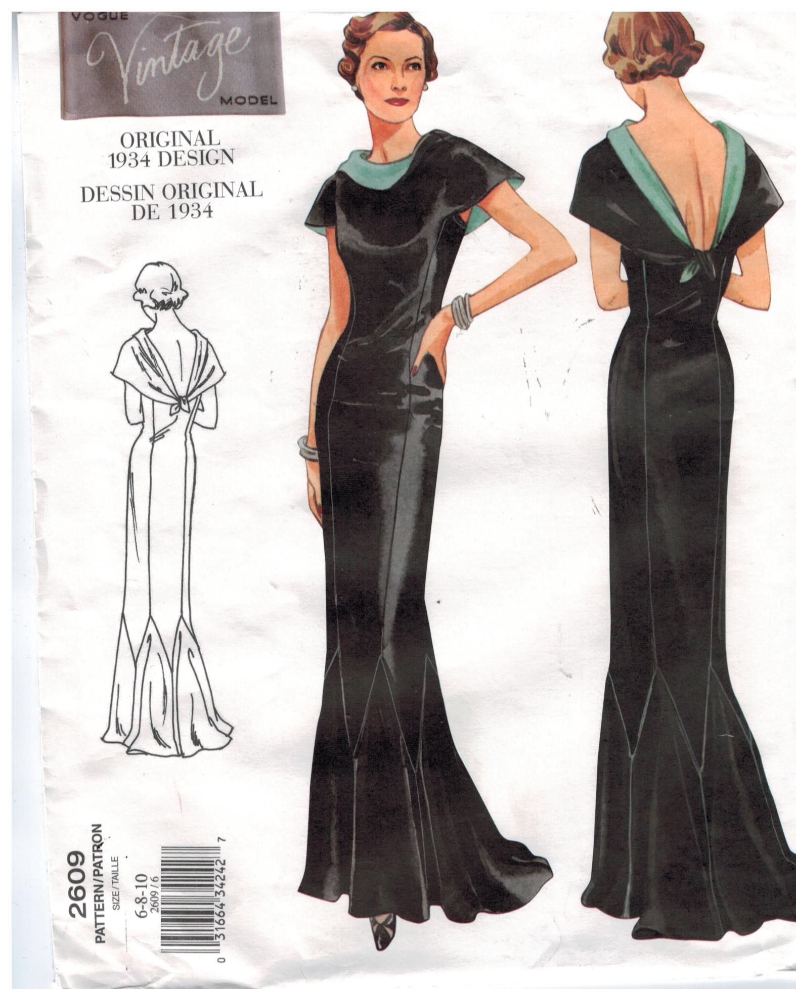 Vogue Pattern 2609 Vintage Model Design evening gown from the 1930s Size 6  8 10  Sewing Pattern Heaven